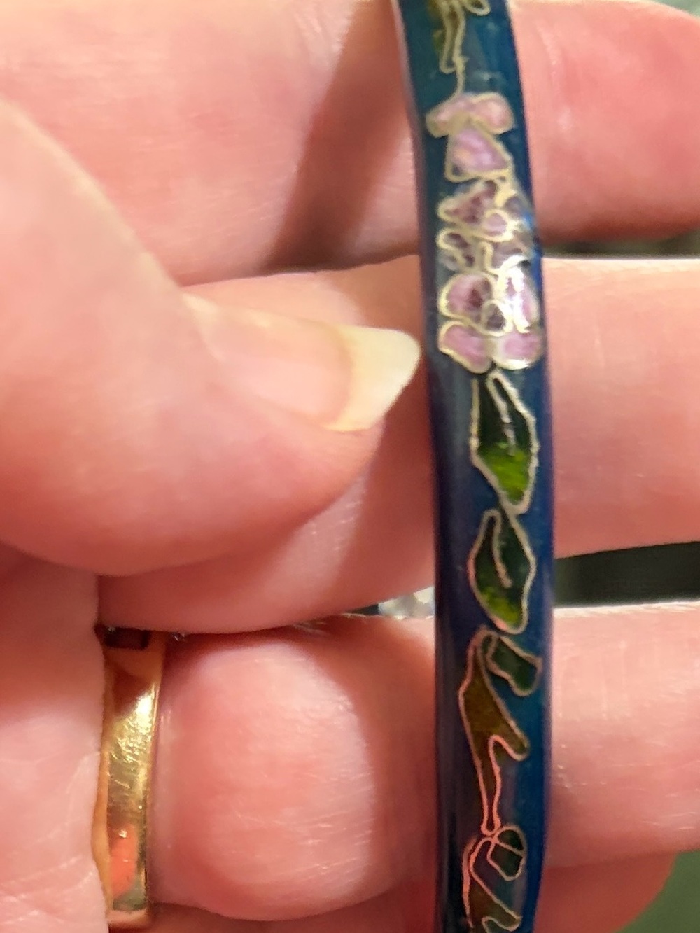 Vntg Cloisonné Blue Enamel Floral Bracelet